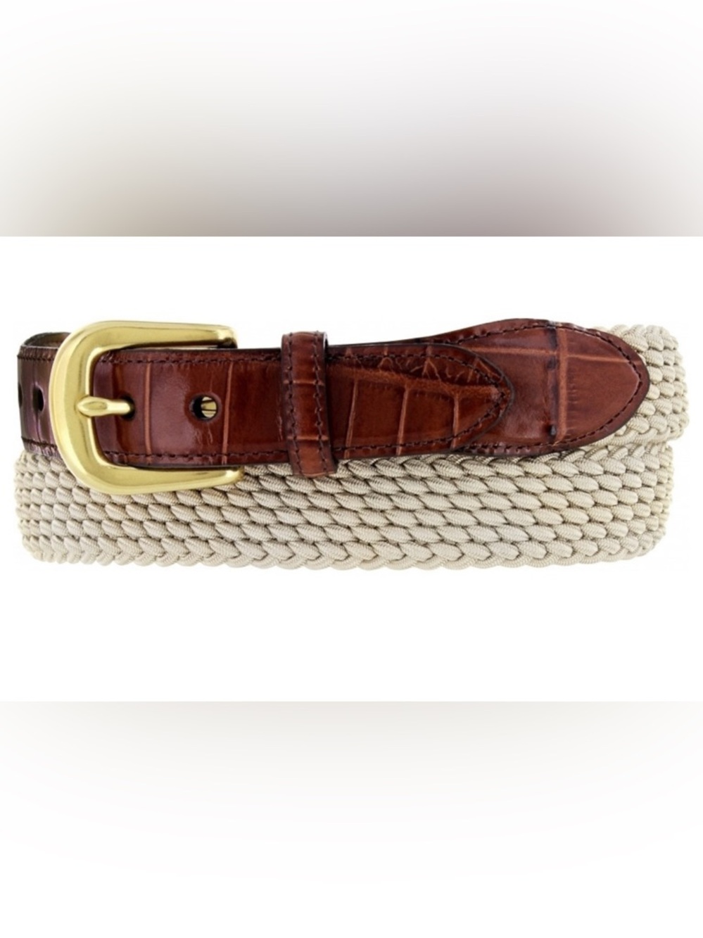 Brighton Belt Mens 40 Brown Tan Elastic Cord Croc Embossed Belt Stretch 33502